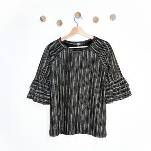 Anthropologie Eva Franco Gold Rush Top Black Stripe Bells Sleeves Flare
